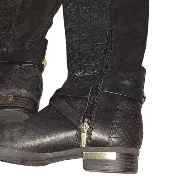 VINCE CAMUTO Black Quilted Knee-High Boots‎ With Gold Accents & Side Zippers 7.5 - Picture 5 of 9